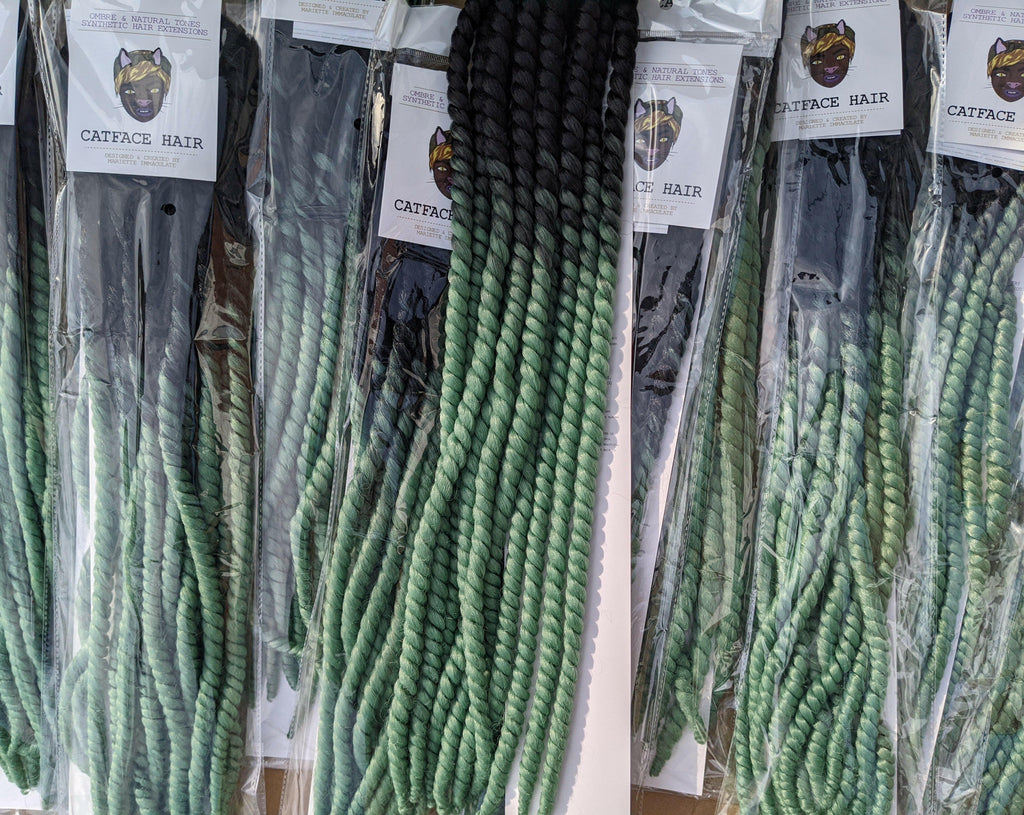 BLACK MINT GREEN OMBRE LARGE ROPETWISTS CROCHET BRAIDS 24 INCHES CATFACE HAIR