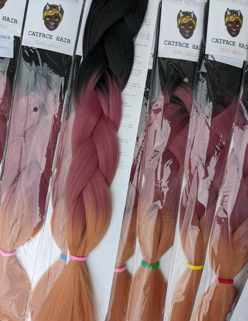 CATFACE HAIR BLACK PINK CANDY OMBRE JUMBO BRAIDING HAIR.