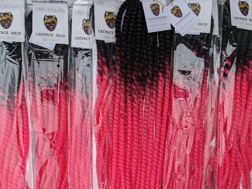BLACK & WILD PINK LARGE ROPETWISTS CROCHET BRAID 24 INCHES CATFACE HAIR.