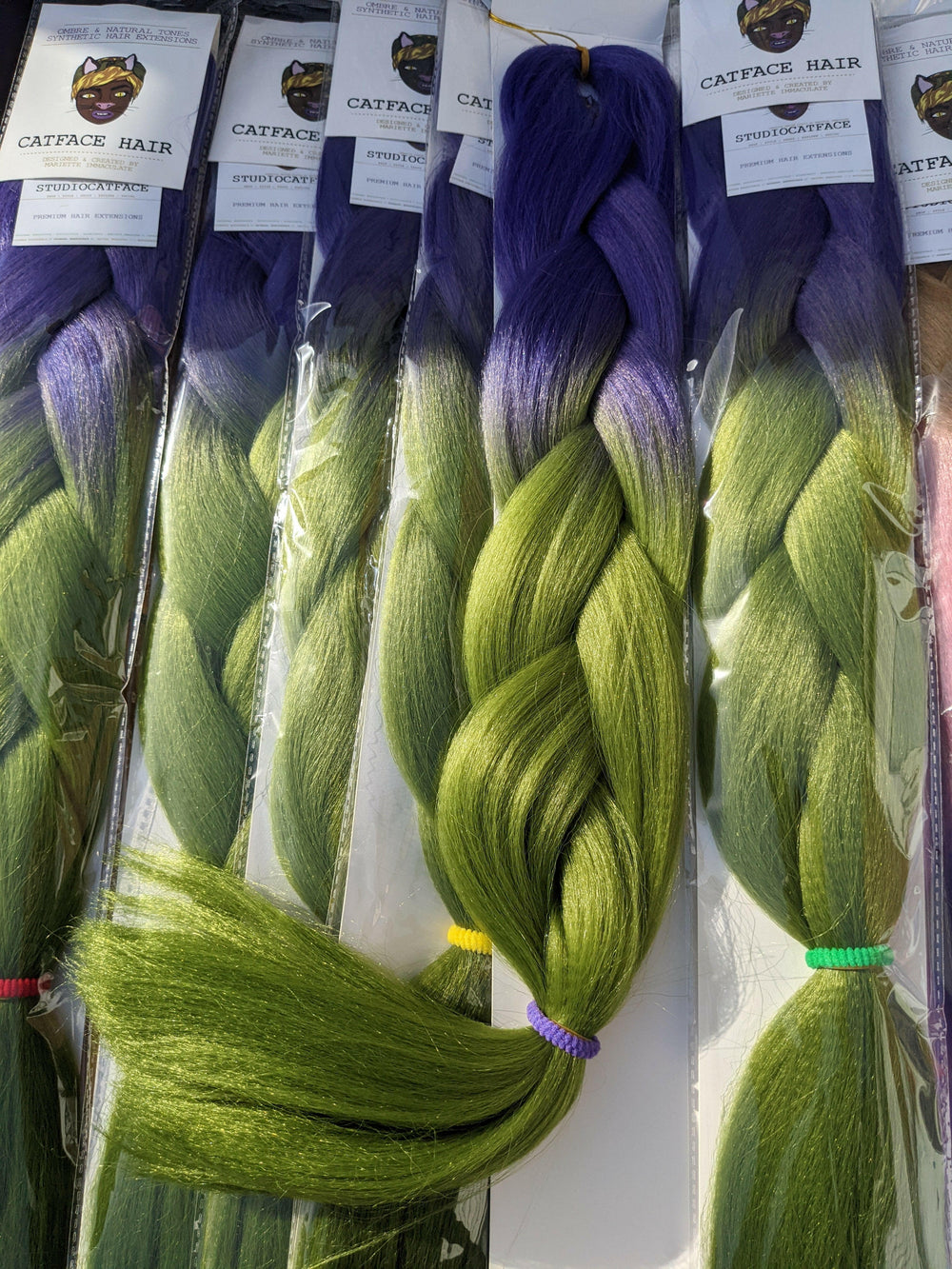 CATFACE MIDNIGHT PURPLE AND OLIVE GREEN - TWO OMBRE 24+ INCHES JUMBO BRAIDING HAIR.