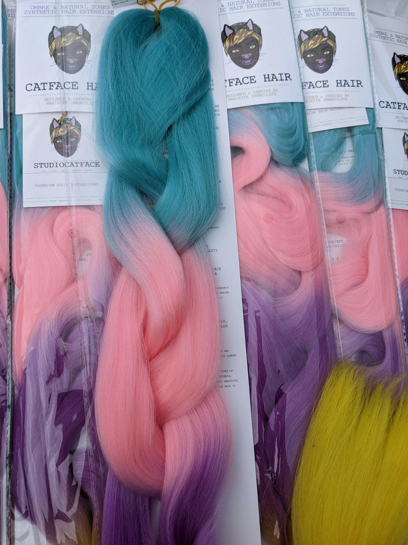 YELLOW MINT & CANDY - FOUR TONE OMBRE -  30 INCHES+ BRAIDING HAIR - GLOW IN THE DARK