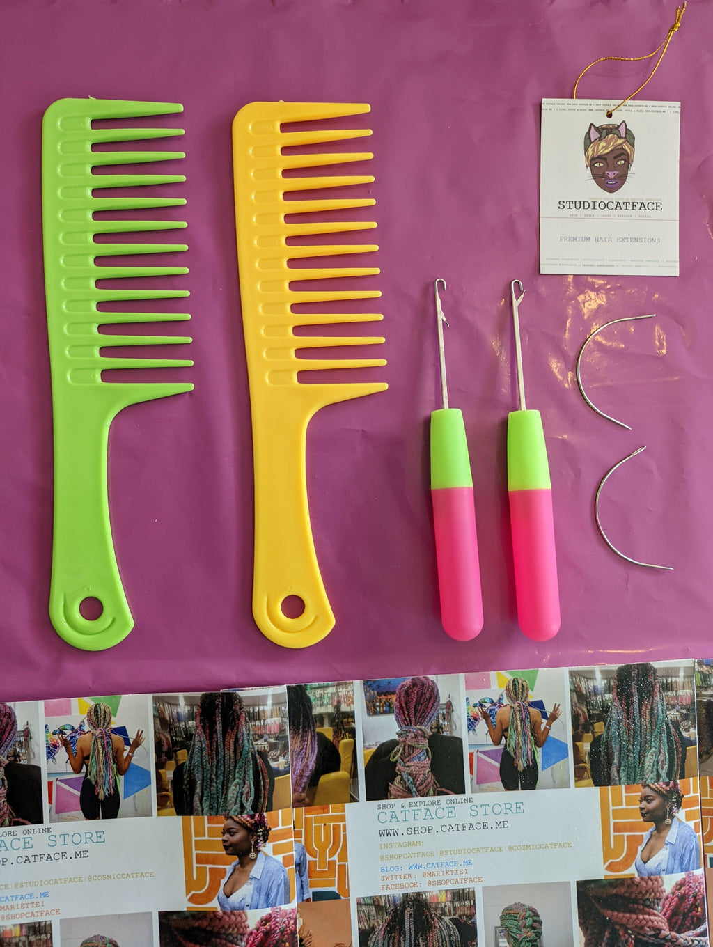 HAIR STYLING TOOLS SET: AFRO COMBS, CROCHET HOOK & WEAVE NEEDLES.