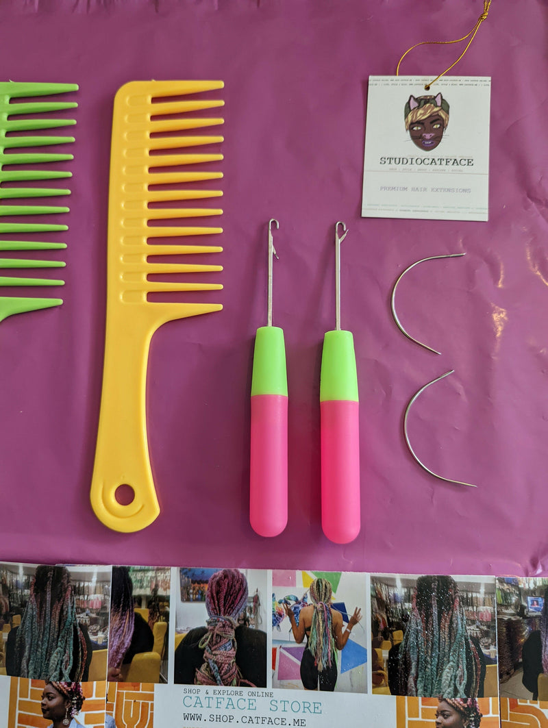 HAIR STYLING TOOLS SET: AFRO COMBS, CROCHET HOOK & WEAVE NEEDLES