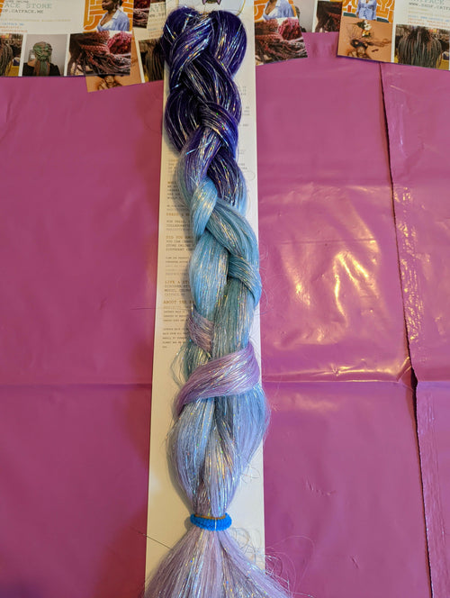 PURPLE, BLUE & LILAC TINSEL THREE TONE OMBRE BRAIDING HAIR
