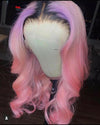 MIDNIGHT PINK OMBRE BODY WAVE  BRAZILIAN HUMAN HAIR LACE FRONT WIG : PRE-PLUCKED TRANSPARENT SWISS HD LACE.
